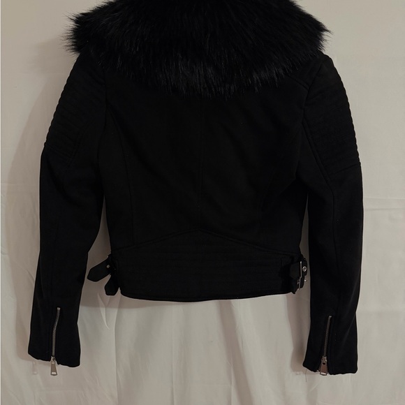 AKIRA Black Leather Jacket with Faux Fur Collar - Picture 3 of 3